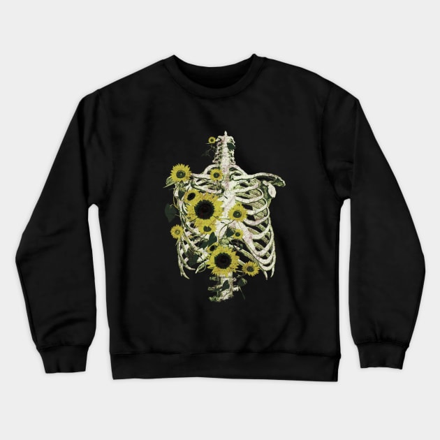 Botanical anatomy, rib cage, pelvis, flowers skeleton Crewneck Sweatshirt by Collagedream